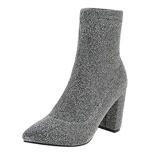 Yowablo - Botas para mujer, diseño de leopardo plata 38