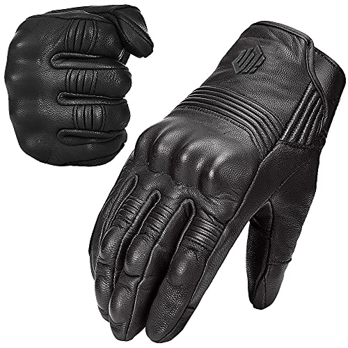 ILM Guantes Piel Hombre y Mujer-Guantes de Moto Transpirables con Pantalla Táctil-Guantes Powersports Racing con Protección Dedo Completo, Modelo DN01, Negro sin Perforar, L