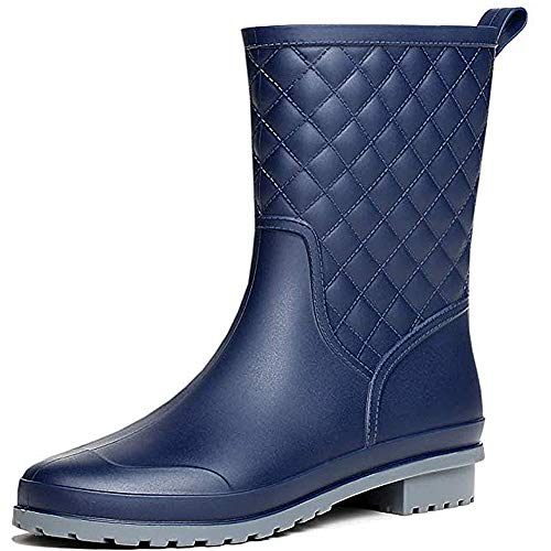 SAGUARO Botas de Agua Mujer Jardín Trabajo Lluvia Botas Antideslizante Wellington Boots Impermeable Media Pierna Bota de Goma, Azul 37