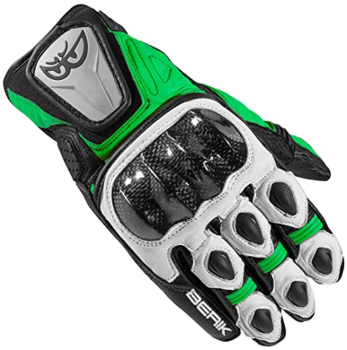 BERIK Namib Guantes de la Motocicleta (Black/White/Green,2XL)