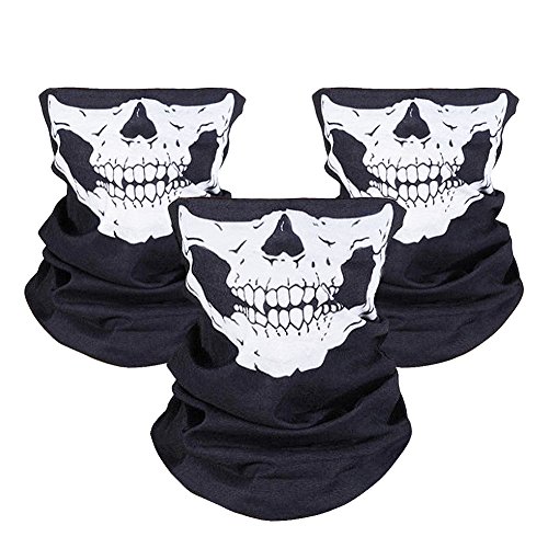 JTDEAL 3 Piezas Pasamontañas de Calavera Braga Calavera Respirable Braga Cuello Moto Braga Calavera de Poliéster Mascarilla Multifuncional para Adultos Moto/Esquí/Deporte/Ciclismo/Fiesta de Disfraz