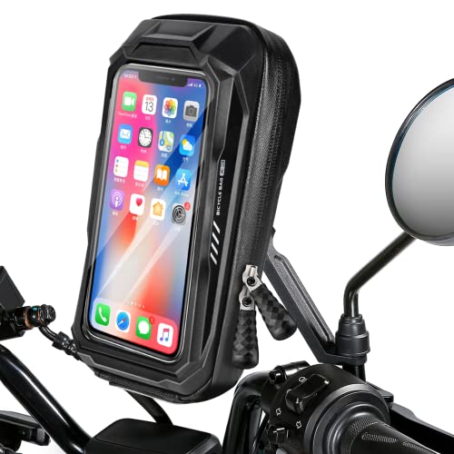 BTNEEU Soporte Móvil Moto Impermeable Soporte Telefono Motocicleta Retrovisor Universal, 360 Rotación Soporte Movil Scooter con Cubierta de Lluvia para Telefono y GPS hasta 6,5''