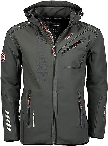 Geographical Norway Chaqueta impermeable para hombre con capucha para hombre, chaqueta táctica para exteriores, marca Royaute, producción, Gris y negro., XXXL