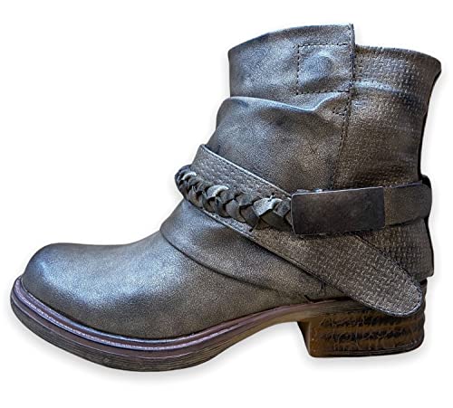 Botines de mujer Botas Biker Botas - Botas con tachuelas Tacón Bloque - Cómodas Otoño Invierno Mujeres Zapatos Hebillas - ST783, St84 Gris, 38 EU