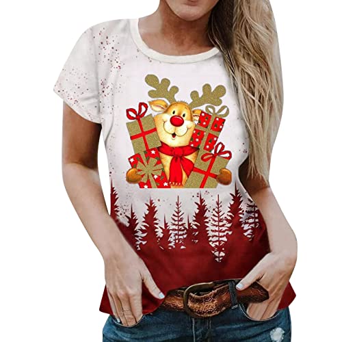 Womens Daily Otoño Navidad Estampado O Cuello Camiseta Manga Corta Naranja Camisetas Casual Sueltas Blusa Verano Mujer Manga Corta, dorado, L