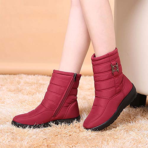 QYWJ Botas Invierno para Mujer, Invierno mamá más Zapatos de algodón cálido de Terciopelo, Zapatos Antideslizantes Gruesos Impermeables con Cremallera Lateral, cálidos y cómodos