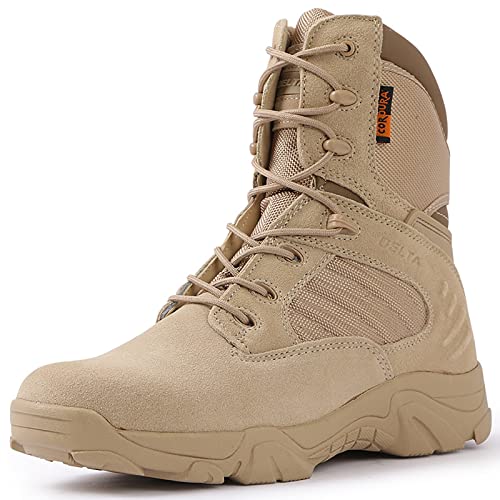 Botas tácticas militares impermeables para hombres, cómodas botas tácticas de combate con cremallera y cordones en la parte superior alta para hombres, para caminatas al aire libre Botas de desierto (