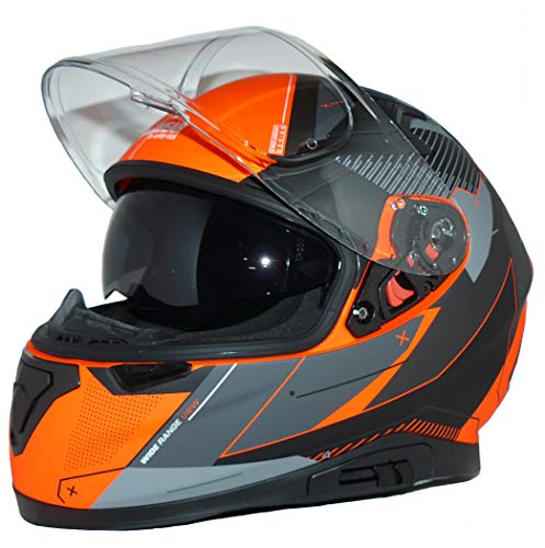 Protectwear Casco integral de motocicleta con visera solar integrada y visera plegable 917-OG-M, Gris Anaranjado, Medium