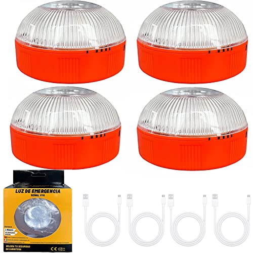 VDYXEW Luz de Emergencia v16 para Coches Y Motos Safety Light. 4pcs LED Warning Flash homologada por la DGT. (Que Contiene baterías)