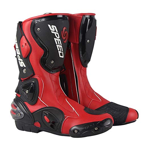 MRDEAR Botas de Moto Hombre, Botas de Motocross Cuero PU Impermeables Botas de Deportivas Zapatos Motocicleta con Protectores Rígidos Integrados Estables/Ventilación Ajustable, Nojo (41 EU)