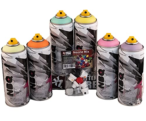 Aerosol NBQ colores pastel, 6 x 400 ml, incluye tapas de repuesto, spray de pintura de graffiti Pro para manualidades, de secado rápido, alta cobertura con muelle de válvula suave.