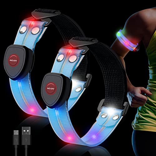 Taximi Luces de correr para corredores, brazalete LED recargable por USB, 3 modos de equipo reflectante para correr, paseo nocturno, 2 piezas