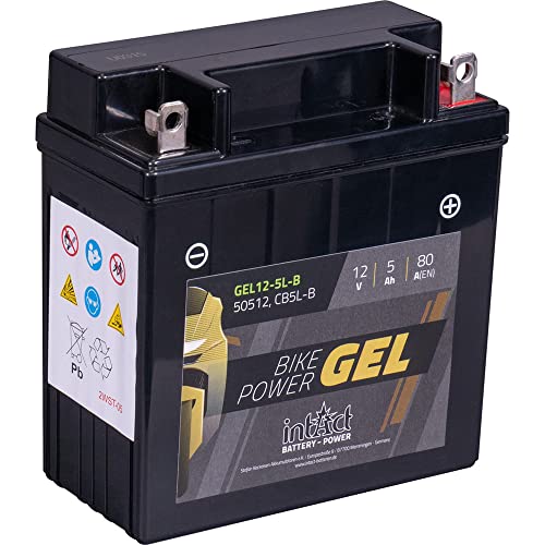 intAct Bike-Power GEL12-5L-B, 50512, 12V 5 Ah, 80 A (EN) batería de Moto Batería de Moto de Gel sin Mantenimiento con un 30% más de Potencia de Arranque, para Scooter, Moto, Quad, Tractor de césped