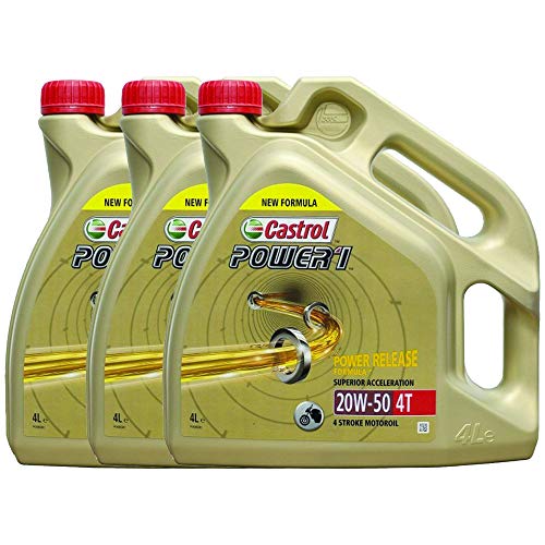 LUBRIALPHA - Aceite de Motor para Moto Castrol Power 1 4T 20W50, Paquete de 3 Botes de 4 litros