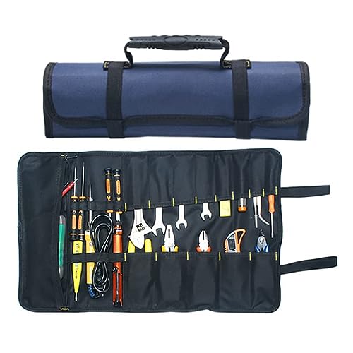 Bolsa de herramientas portátil 22 bolsillos 600D Oxford lona bolsa de herramientas enrollable grande bolsa organizadora, fácil almacenamiento y portátil mejor para artesanía Handymen Repairmen,azul