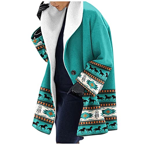 SHOBDW Liquidación Venta Abrigo de Lana Mujer Elegante Cárdigan Invierno Vintage 2021 Moda Solapa Manga Larga Talla Grande con Botones de Bocina Jacket Caliente Elástico Chaqueta(Azul,XXL)