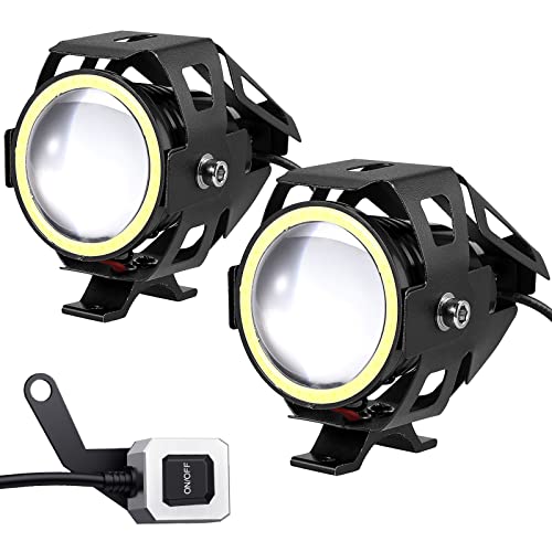 PROZOR Faros Delanteras de Motocicleta U7 2Ps con Interruptor Dual Faros de Antiniebla para Moto LED 15W 3000 LM Faro Auxiliares IP65 Luces Adiccionales para Vehículos 12-24V Moto Bici Coche Camión