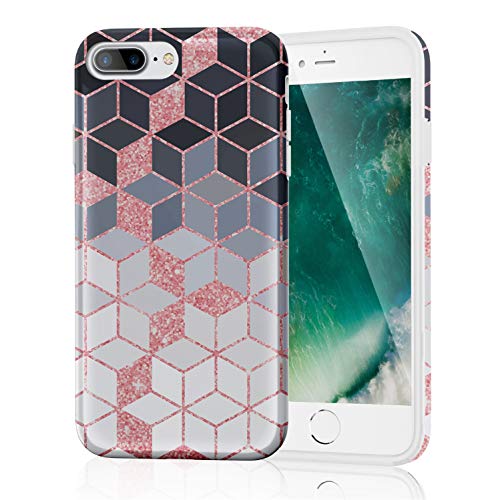 ZQ-Link Funda iPhone 7 Plus,Funda iPhone 8 Plus,Silicona Marble Case Cover - Carcasa de [TPU] para móvil y diseño de geometría en [Negro Rosa Blanco]