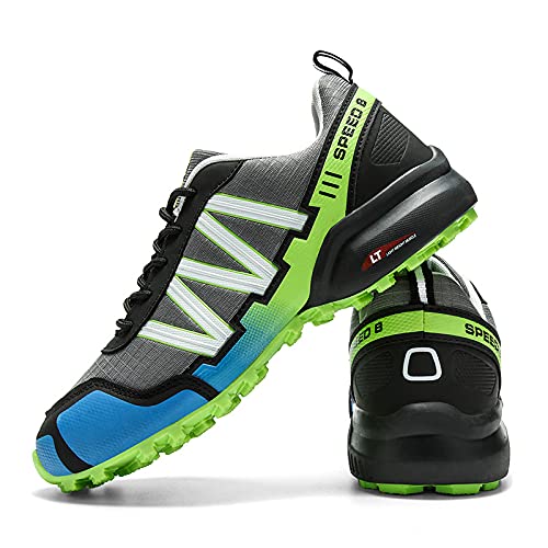 KUXUAN Calzado de Ciclismo para Hombre, Calzado de Ciclismo de Interior Sin Bloqueo,Zapatillas de Ciclismo de Montaña Impermeables,Calzado Deportivo Antideslizante Al Aire Libre,Black+Green-43