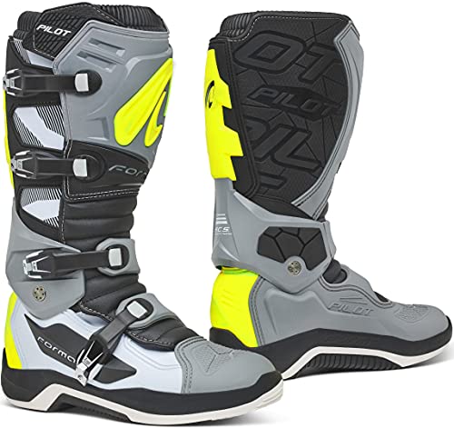 FORMA Pilot, Botas para Moto Unisex Adulto, Grey White Yellow Fluo, Standard Off-Road fit