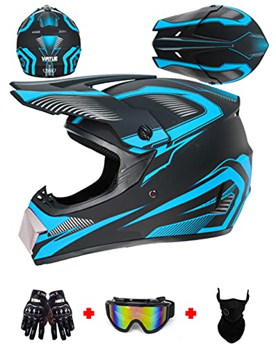 KCTM Casco de Motocicleta, Casco Motocross Niño, DOT Certificación Casco de moto para niños Downhill.Cascos de Cross de Moto Set con Gafas/Máscara/Guantes (B,XL)