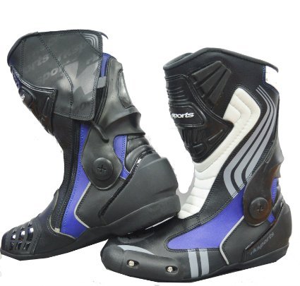 rksports Motocicleta Moto Negro Rojo Azul Deportes Carrera de Invierno Botas de Piel Color Blanco, Azul