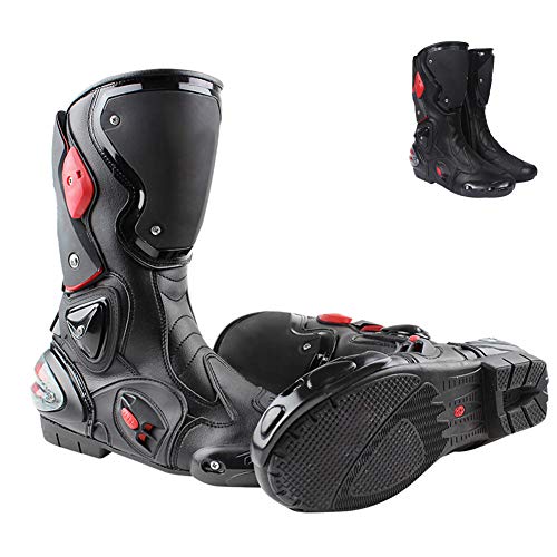 Moto Rider Deportes Botas - Botas Moto Hombres Off-Road del Cuero Partido Botas blindado Protección de Arranque de la Motocicleta Anti Slip Carreras Deportes,Negro,43