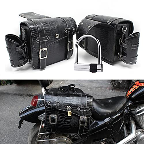 1 Par de Alforjas Laterales para Motocicleta Cuero PU Impermeable Asiento Trasero Bolsa para Sillín Herramienta de Viaje Equipaje Trasero Negro