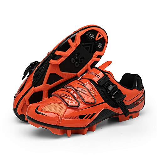 KUXUAN Zapatillas de Ciclismo MTB para Hombre Zapatillas de Bicicleta de Montaña SPD Zapatillas de Bicicleta de Carretera Zapatillas de Ciclismo Al Aire Libre Transpirables,Orange-44