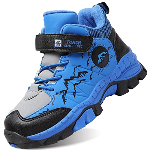 IYVW 113 Zapatillas de Senderismo para Niños Antideslizante Niños Niñas Botas de Trekking Ligeras Deportivas Azul Negro 35 EU