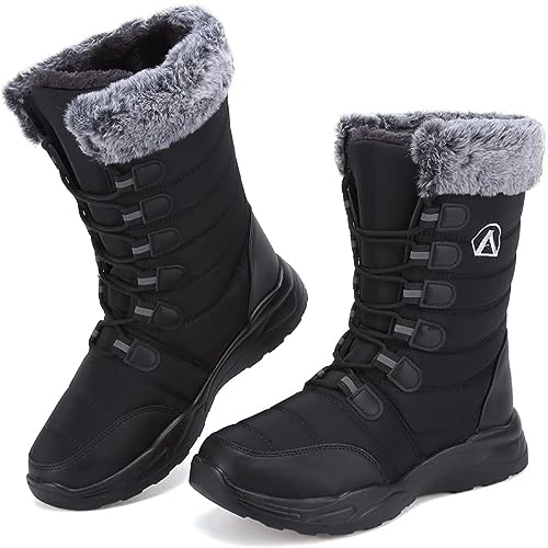 Csgkag Botas de Nieve Hombre Invierno Botines Calentar Forradas Ligero Antideslizante Aire Libre Boots Zapatillas de Senderismo Zapatos Trekking,Negro,EU38