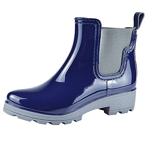 Jamron Mujer Elegante Chelsea Botas Lluvia Nieve Tobillo Alto Talón Grueso Wellington Azul SN02002 EU40