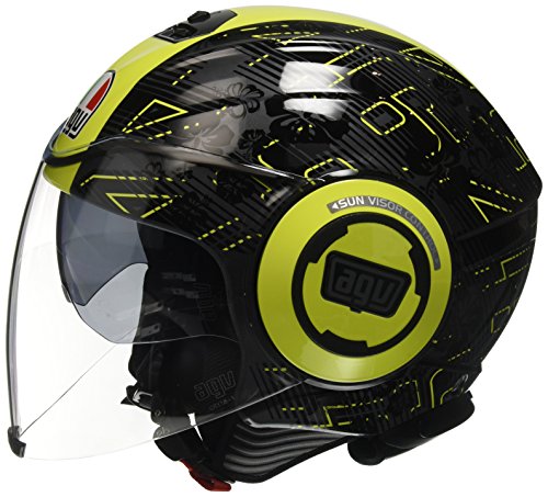 AGV - Casco para moto Fluid E2205 Top - Color Ibiscus gris oscuro/amarillo - Talla XS