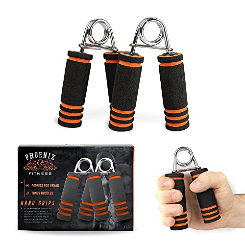 Phoenix Fitness RY915 Juego de 2 Fortalecedores de Agarre de Mano - Ejercicios de Mano Con Asas de Agarre de Espuma, Negro