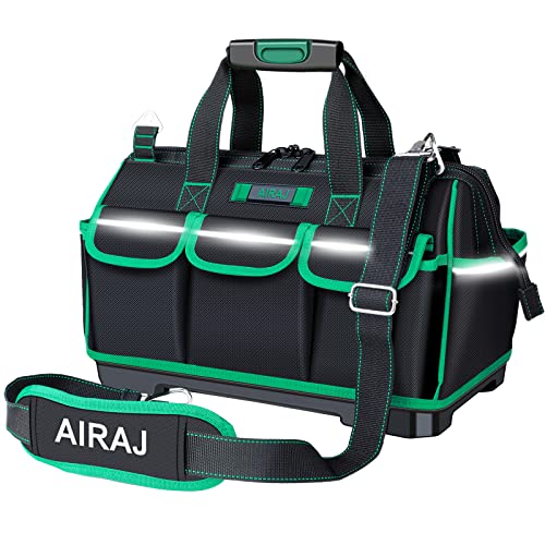 AIRAJ Bolsa de Herramientas 16“ con Tira Reflectante, Organizador de Herramientas Resistente con Correa de Hombro Ajustable, 16 Bolsillos Exteriores e Interiores con Base Moldeada a Prueba