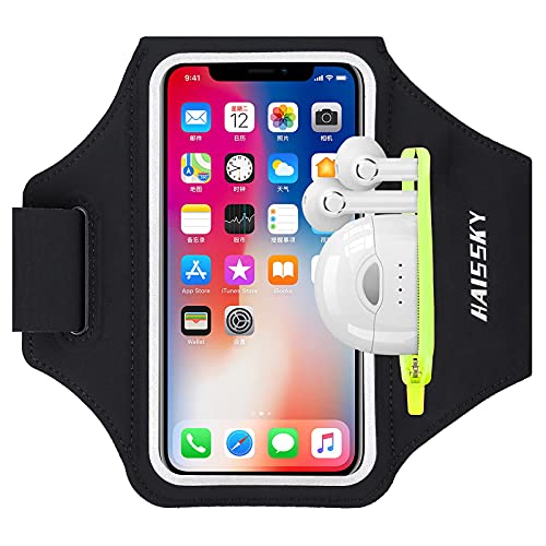 HAISSKY Brazalete Deportivo para Correr con Bolsa de Auriculares, Brazalete Móvil Deportivo Ajustable para iPhone 14 Pro MAX 13 Pro 12 11 Pro XS MAX XR X, Galaxy S22/S21/S20/S10, hasta 6,7