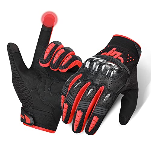 INBIKE Guantes De Moto con Función De Pantalla Táctil Transpirable Guantes para Motocicleta con Protecciones De Carbono En Los Nudillos(Rojo-IM803,L)