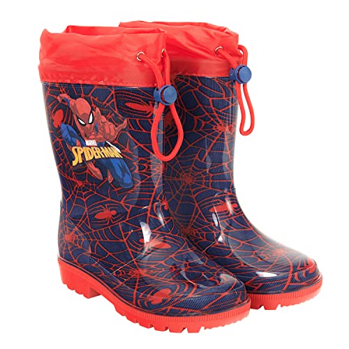 PERLETTI Botas de Agua Niño Spiderman Azul Material PVC - Botines Niños Marvel Spider Man con Suela Antideslizante - Botas Impermeables Infantes Hombre Araña con Cordón (Azul y Rojo, numeric_28)