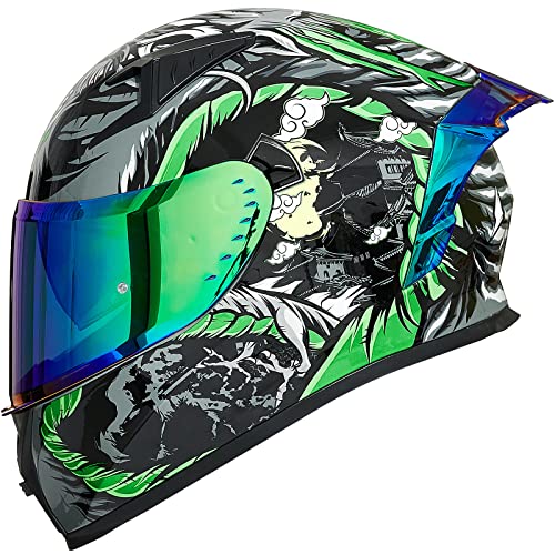 ILM Casco Moto Integral Para Hombre y Mujer-Casco Moto con 2 Visores Compatible con Pinlock Transparente y Tintado-Street Bike Motocross Casco DOT&ECE Modelo Z501, Legend Green, S