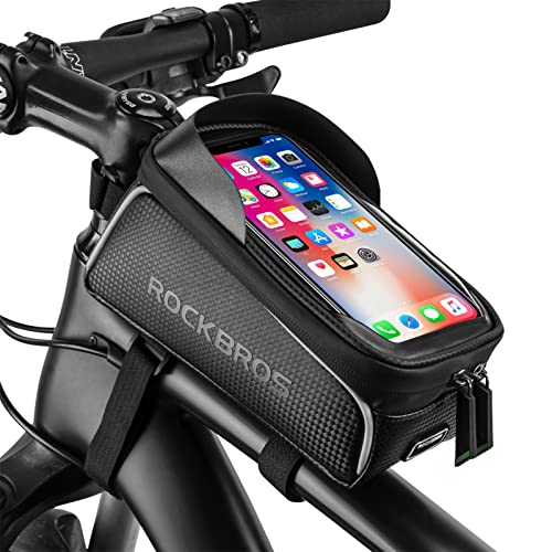 ROCKBROS Bolsa Móvil de Bicicleta Impermeable, Porta Móvil para Teléfono de hasta 6,5” para Bicicleta de Montaña y Carretera, Soporte con Pantalla Táctil, Accesorios de Ciclismo, Negro