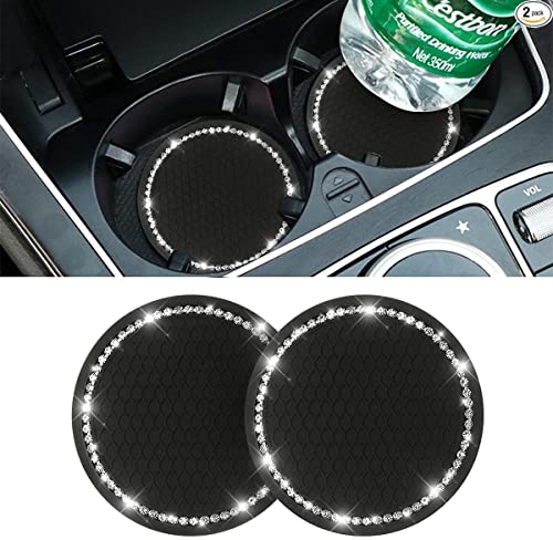 Posavasos para portavasos de coche de cristal y pedrería, vidrio universal de silicona para coche, 7 cm de diámetro, adecuado para la mayoría de los intereses de coche, color negro