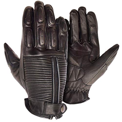 GREAT BIKERS GEAR - Bobber Cafe Brat Style - Guantes de piel para motorista | Guantes protectores, guantes de moto (XL, tamaño de la palma, 10,5 cm, negro)