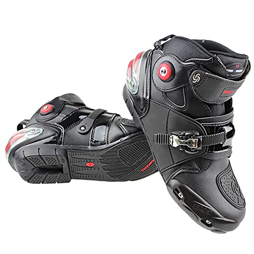 Moto Botas de Moto Moto Profesional Calzado de Carreras en Carretera Microfibra Cuero Motocross Botines Cortos Calzado Deportivo Touring,Black-41