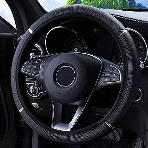 Funda de volante para coche, impermeable, funda de volante de piel elástica, volante antideslizante para vehículos, accesorios de volante universales con diámetro de 37-38 cm, color negro