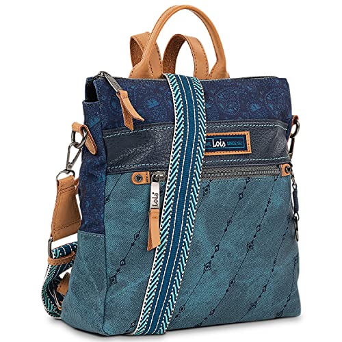 Lois - Bolso Mochila Mujer Casual - Bolsos Mochila para Mujer. Mochila Bolso Mujer de Marca Lois. Mochila Casual Mujer -Mochilas Pequeñas Mujer. Mochilas Mujer Moda 315597, Azul