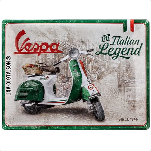 Nostalgic-Art Cartel de chapa retro Vespa – Italian Legend – Idea de regalo para los aficionados a las scooters, metálico, Diseño vintage, 30 x 40 cm