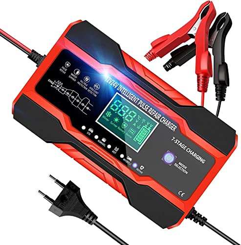 YDBAO Cargador Baterias Coches Moto 12V/24V 10A Cargador de Batería Inteligente Completamente Automático con Pantalla Táctil LCD y Múltiples Protecciones para Baterías de Plomo-ácido/AGM/Gel/EFB