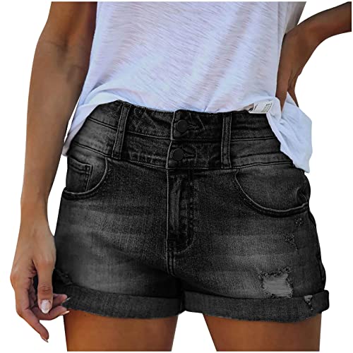 2022 Mujer Pantalones Cortos Vaquero Moda Verano Casual Shorts Mezclilla Moda Roto cordón Cintura Alta Slim Fit Vaquero Pantalones Cortos Elástico Fiesta cómodo Jeans Shorts