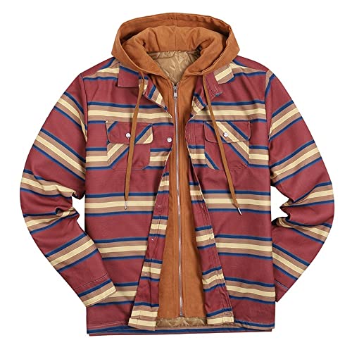 Ying Fría Chaqueta Hombre Con Capucha Vintage Cuadros Empalme Dos En Uno Diseño Hombre Sudor Chaqueta Ajuste Regular Otoño Invierno Con Cremallera Diario All-Match Hombre Chaqueta J-Brown1 XXL