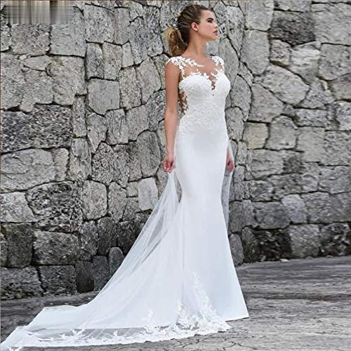 KUANGQIANWEI Vestido de Novia con Encaje Vestido de Novia de Gran tamaño de la Boda del Applique del cordón Vestido de Novia con Cola (Color : Marfíl, Talla EEUU : Custom Size)